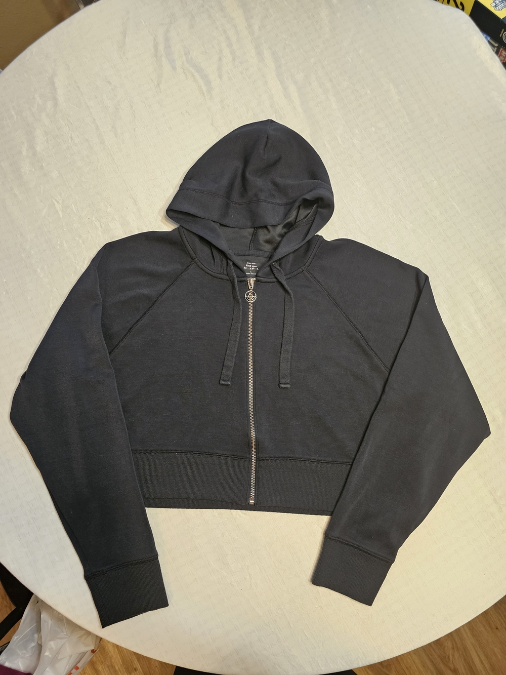Gilly Hicks Black Cropped Oversized Zip-Up Hoodie Size L